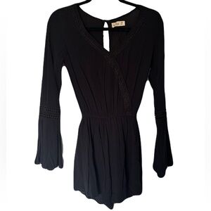 Hollister Black V-Neck Romper with Braided Trim